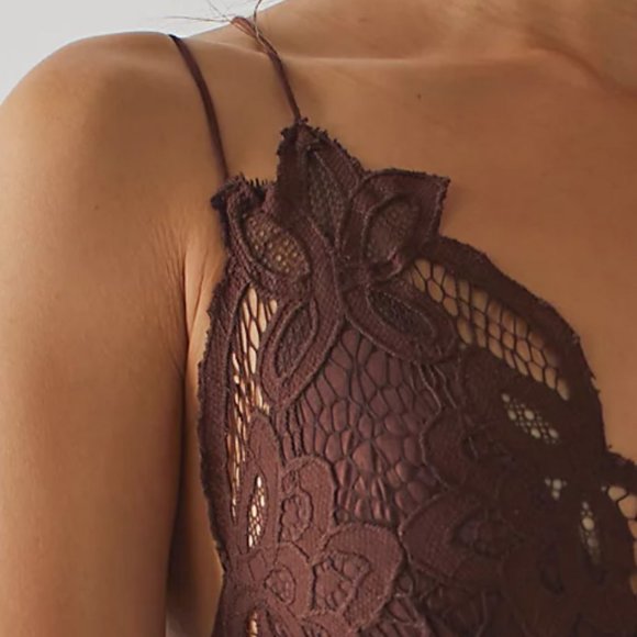 NEW Free People FP One Adella Long Maxi Slip Dress Crochet Lace Chocolate $128 L - Picture 4 of 10